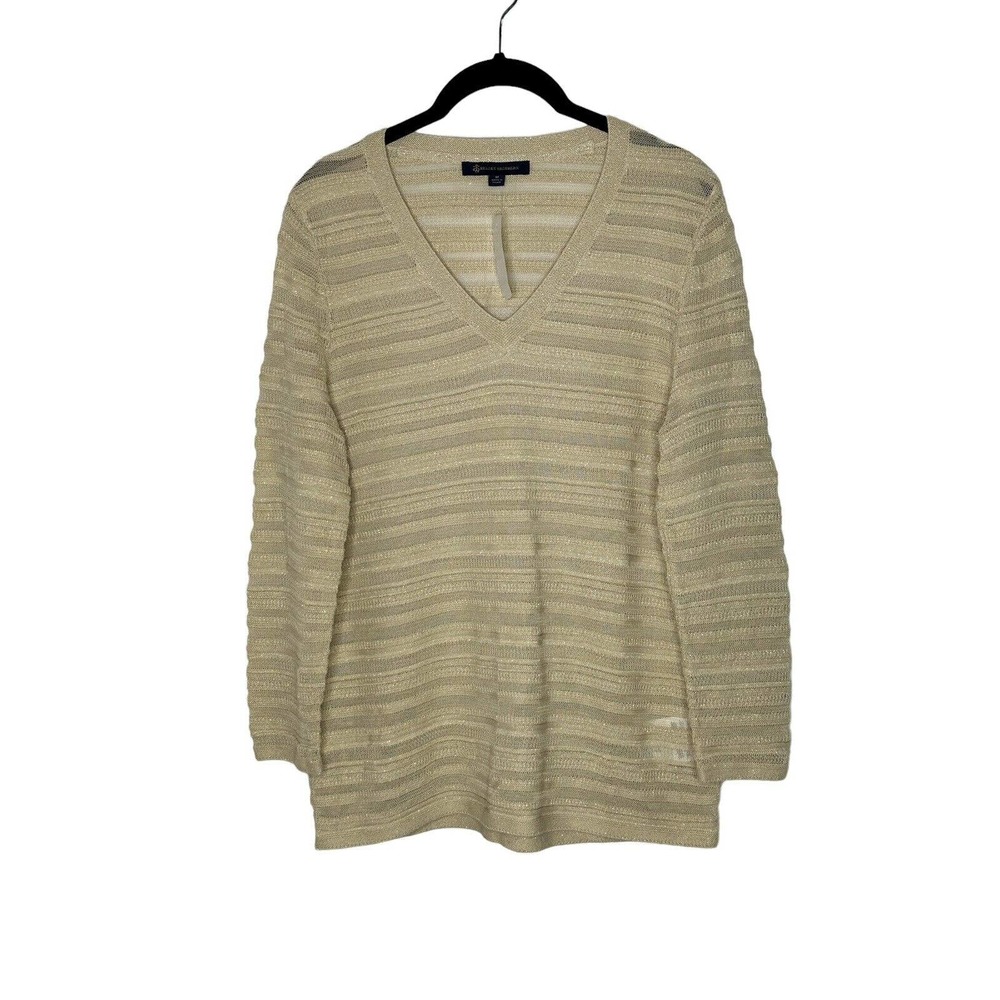 NWT Brooks Brothers Womens V Neck Metallic Sweater Medium Lightweight Semi Sheer